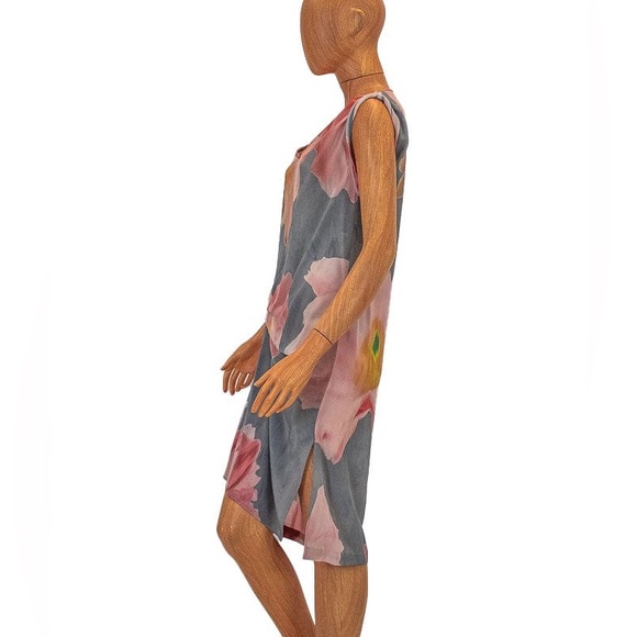 ALL SAINTS Silk Sleeveless Jodelle Midi Tank Dress Floral Pink Grey Gathered - Picture 4 of 6